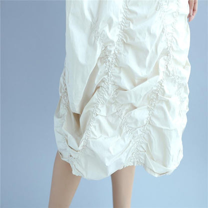 Cotton Women Loose Folded Summer Irregular Black Dress