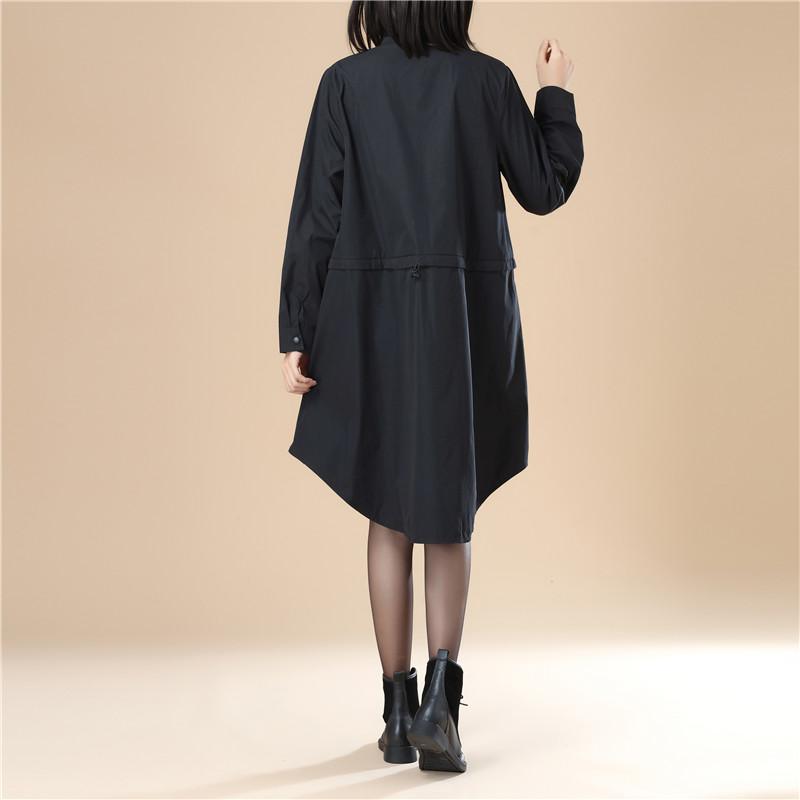 Chic Women Polo Collar Loose Elastic Band Black Shirt