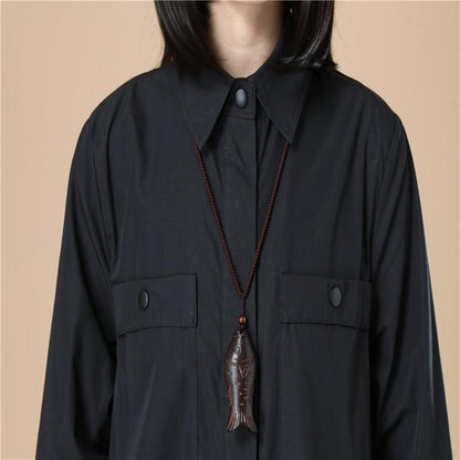 Chic Women Polo Collar Loose Elastic Band Army Green Shirt