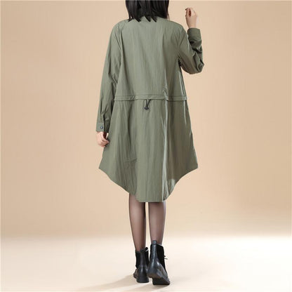 Chic Women Polo Collar Loose Elastic Band Army Green Shirt