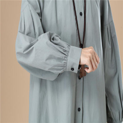 Autumn Women Casual Loose Split Puff Sleeves Green Shirt