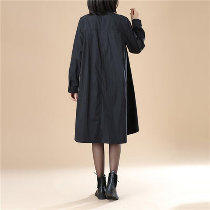 Stand Collar Cotton Chinlon Stylish Women Split Black Dress