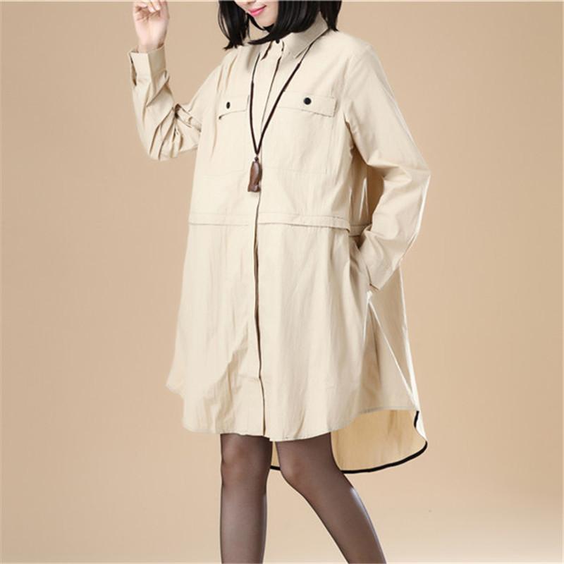 Chic Women Polo Collar Loose Elastic Band Khaki Shirt