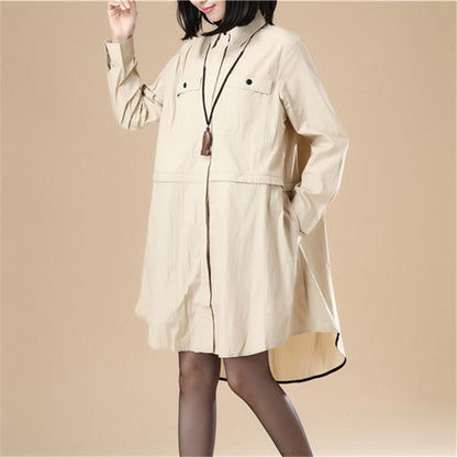 Chic Women Polo Collar Loose Elastic Band Khaki Shirt