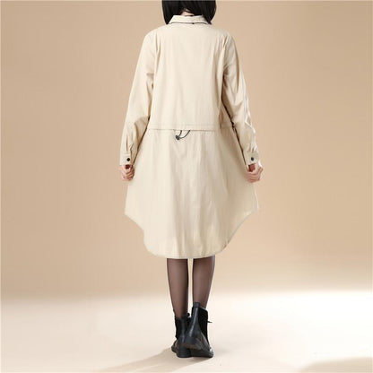 Chic Women Polo Collar Loose Elastic Band Khaki Shirt