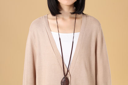 Stylish Women Single Breasted Long Sleeve Slitting Gray Knitted Sweater