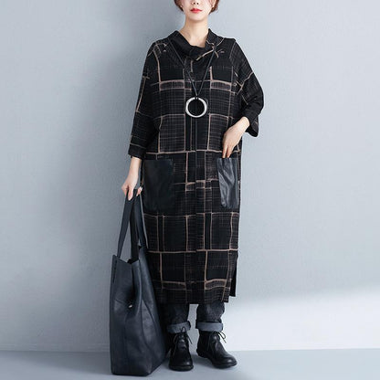 Mock Neck Three Quarter Sleeve Lattice Women Loose Dress