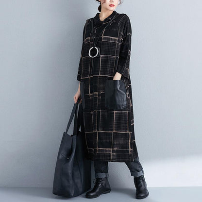 Mock Neck Three Quarter Sleeve Lattice Women Loose Dress