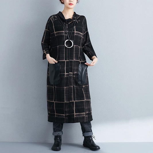Mock Neck Three Quarter Sleeve Lattice Women Loose Dress