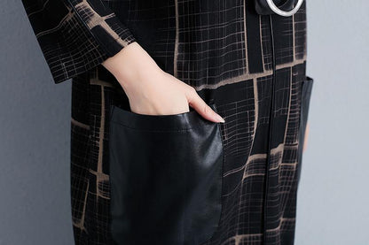Mock Neck Three Quarter Sleeve Lattice Women Loose Dress