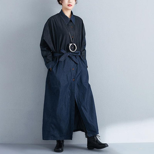 Women Splicing Lacing Loose Long Sleeve Spring Coat