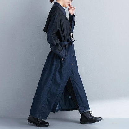 Women Splicing Lacing Loose Long Sleeve Spring Coat