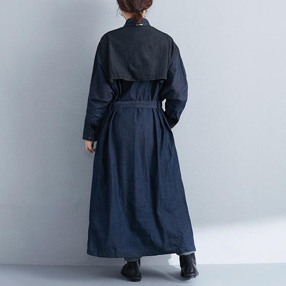 Women Splicing Lacing Loose Long Sleeve Spring Coat