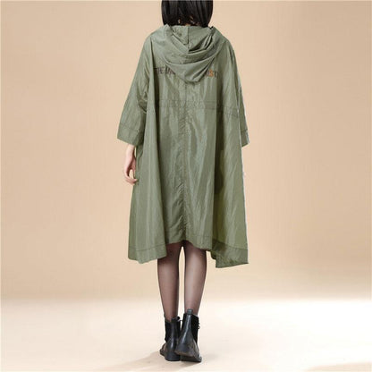 Army Green Hoodie Three Quarter Sleeves Casual Loose Women Coat