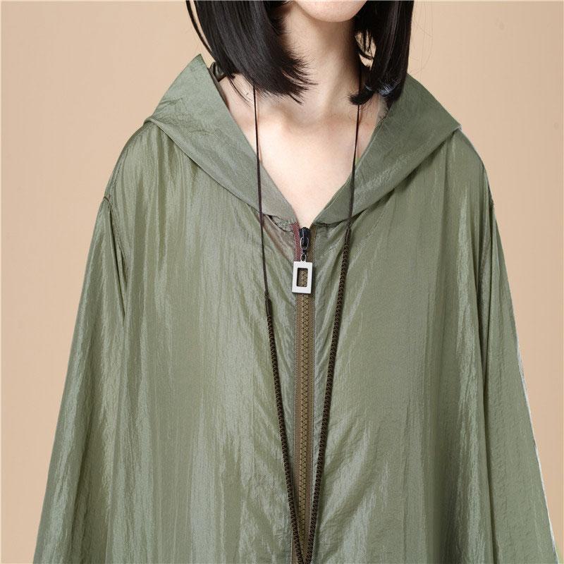 Army Green Hoodie Three Quarter Sleeves Casual Loose Women Coat