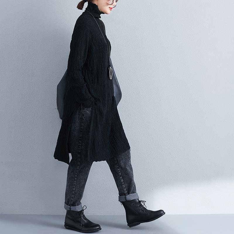 Autumn Winter Women Turtle Neck Long Sleeve Black Dress