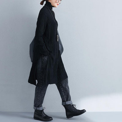 Autumn Winter Women Turtle Neck Long Sleeve Black Dress