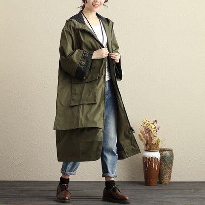 Women Autumn Winter Hooded Zip-Front Three Quarter Sleeve Coat