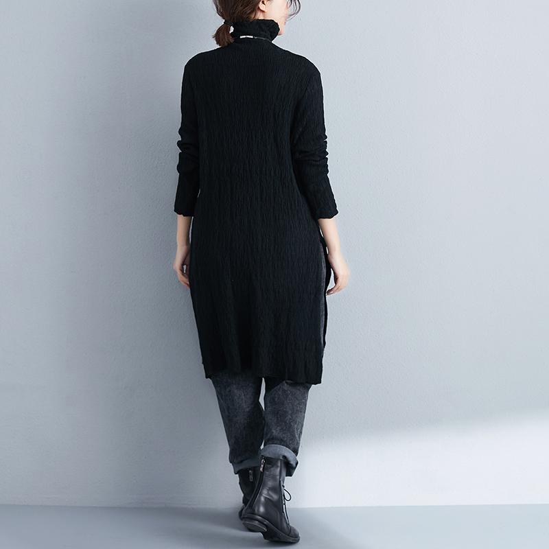 Autumn Winter Women Turtle Neck Long Sleeve Black Dress