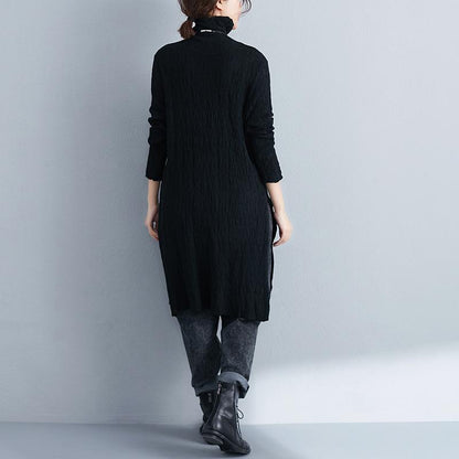 Autumn Winter Women Turtle Neck Long Sleeve Black Dress