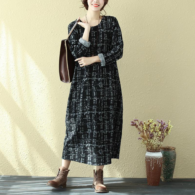 Women Casual Long Sleeve Round Neck Dress