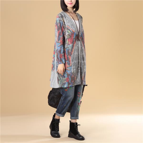 Women Single Breasted Long Sleeve Knitted Printing Sweater