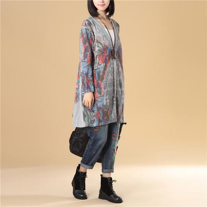 Women Single Breasted Long Sleeve Knitted Printing Sweater