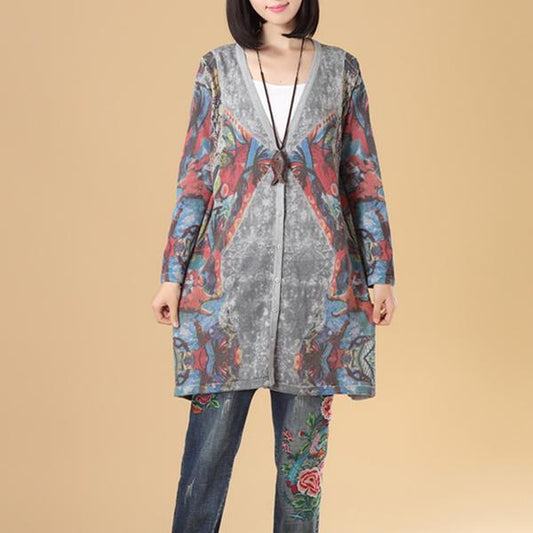 Women Single Breasted Long Sleeve Knitted Printing Sweater