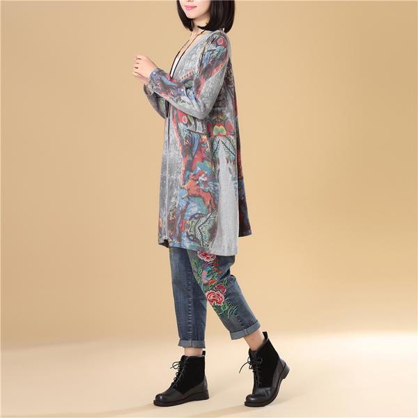 Women Single Breasted Long Sleeve Knitted Printing Sweater