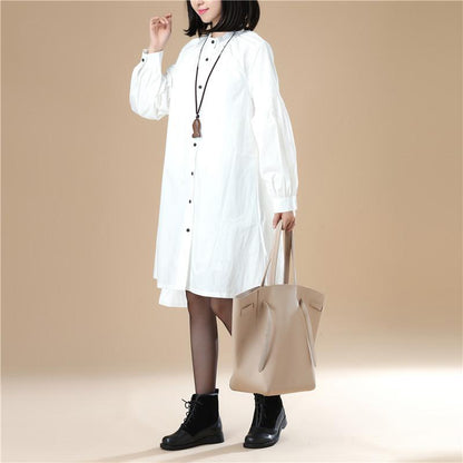 Autumn Women Casual Loose Split Puff Sleeves White Shirt
