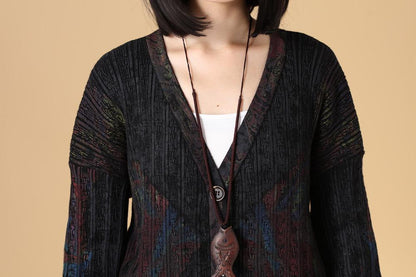 Printing Women Single Breasted Long Sleeve Jacquard Sweater Dress