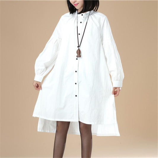 Autumn Women Casual Loose Split Puff Sleeves White Shirt