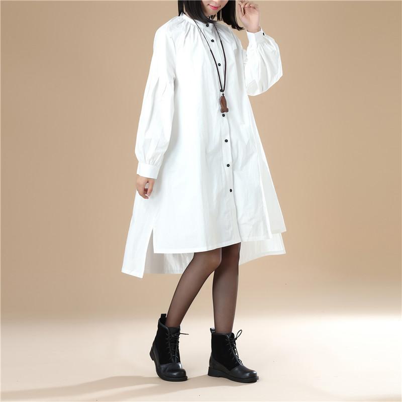 Autumn Women Casual Loose Split Puff Sleeves White Shirt