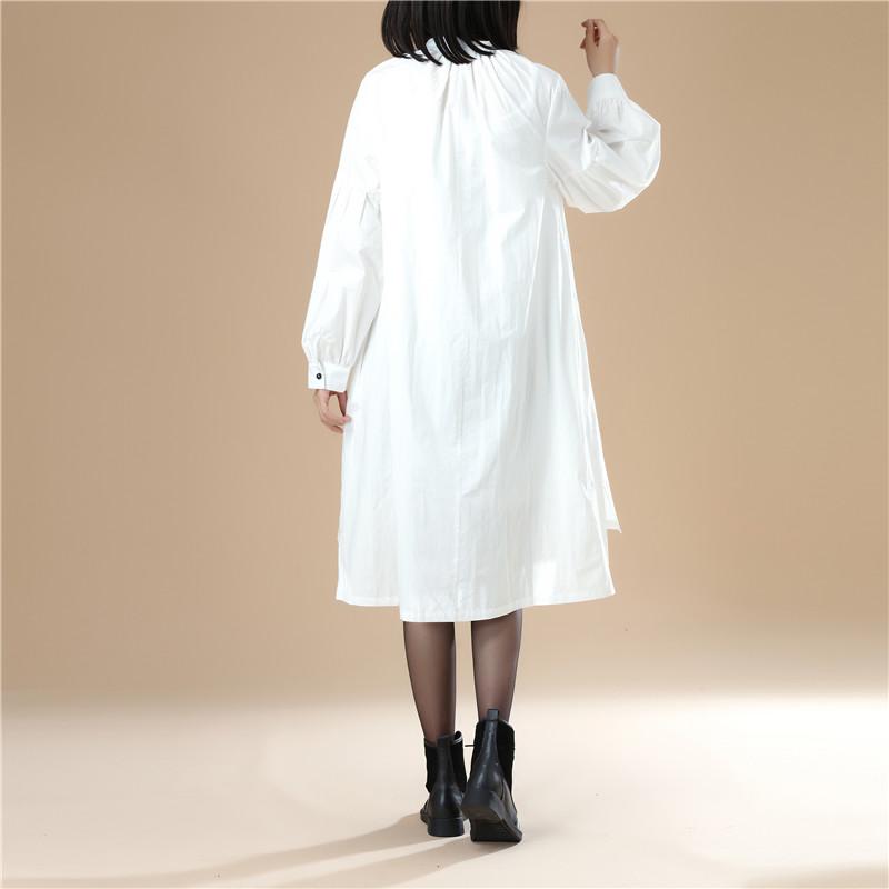 Autumn Women Casual Loose Split Puff Sleeves White Shirt