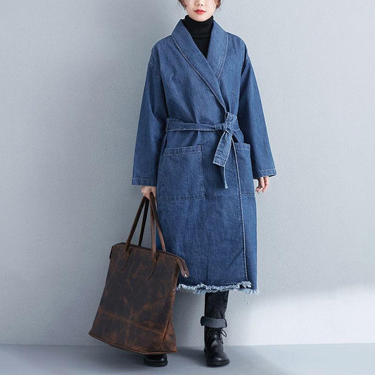 Women Casual Loose Long Sleeve Blue Denim Coat