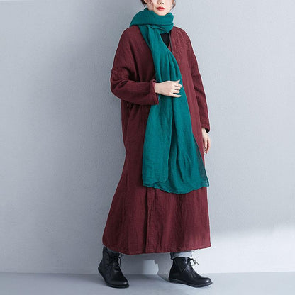Retro Women Long Sleeve Lacing Embroidery Wine Red Coat