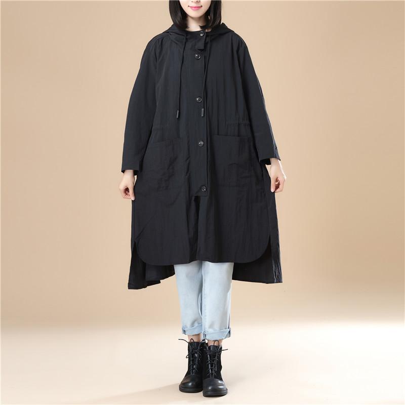 Black Long Sleeves Hoodie Women Split Elastic Band Shirt