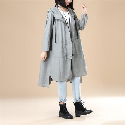 Gray Long Sleeves Hoodie Women Split Elastic Band Shirt