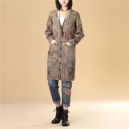 Printing Women Single Breasted Long Sleeve Jacquard Sweater Dress