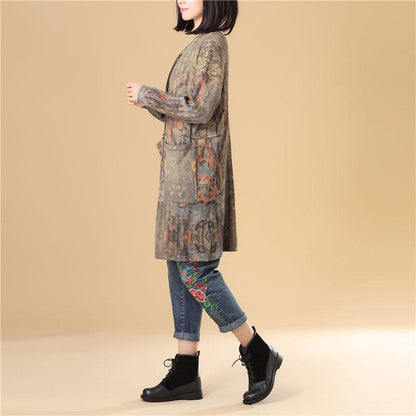 Printing Women Single Breasted Long Sleeve Jacquard Sweater Dress