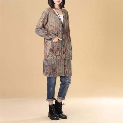 Printing Women Single Breasted Long Sleeve Jacquard Sweater Dress