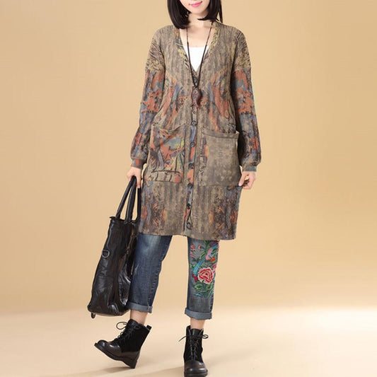 Printing Women Single Breasted Long Sleeve Jacquard Sweater Dress