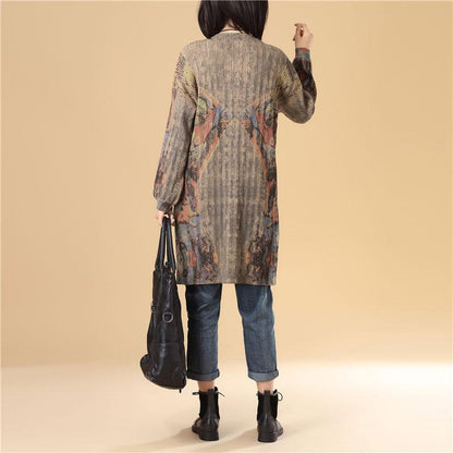 Printing Women Single Breasted Long Sleeve Jacquard Sweater Dress