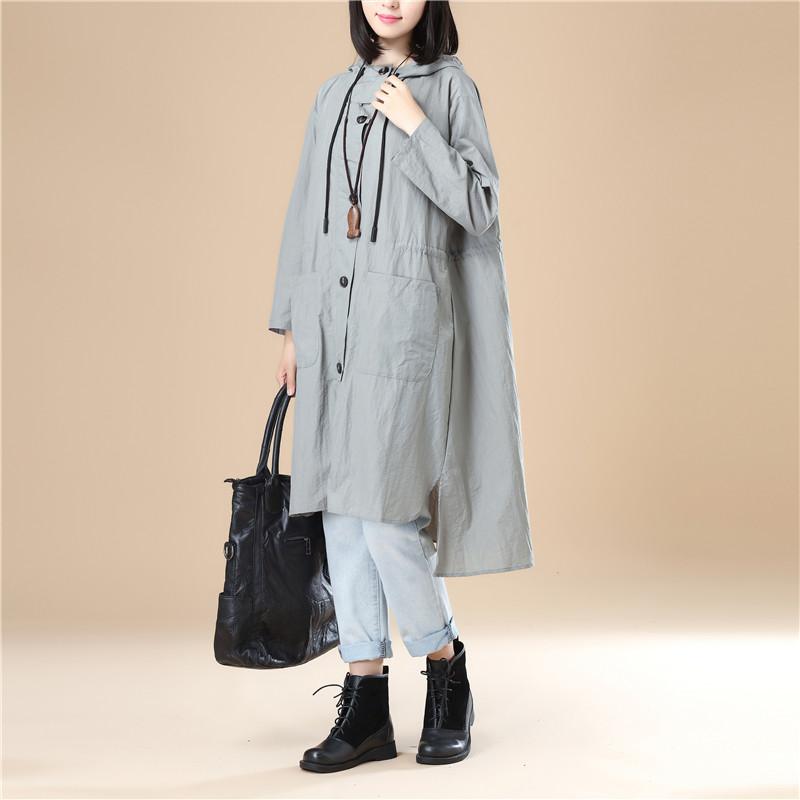 Gray Long Sleeves Hoodie Women Split Elastic Band Shirt