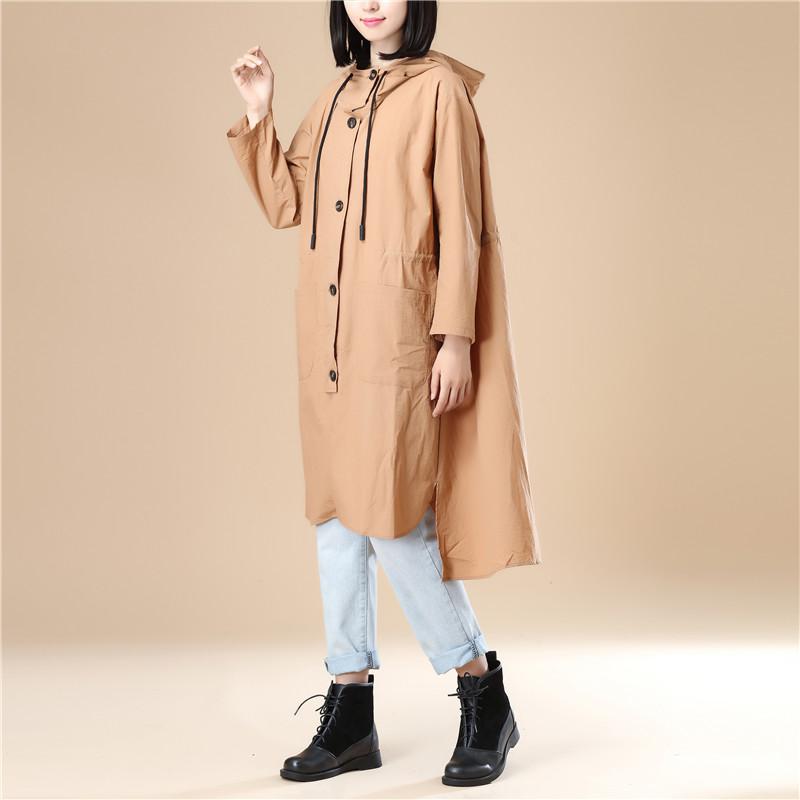 Khaki Long Sleeves Hoodie Women Split Elastic Band Shirt