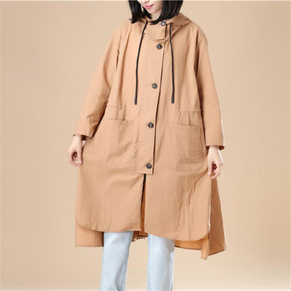 Khaki Long Sleeves Hoodie Women Split Elastic Band Shirt