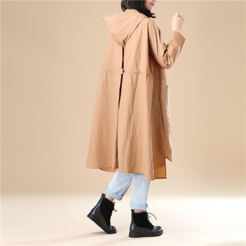 Khaki Long Sleeves Hoodie Women Split Elastic Band Shirt