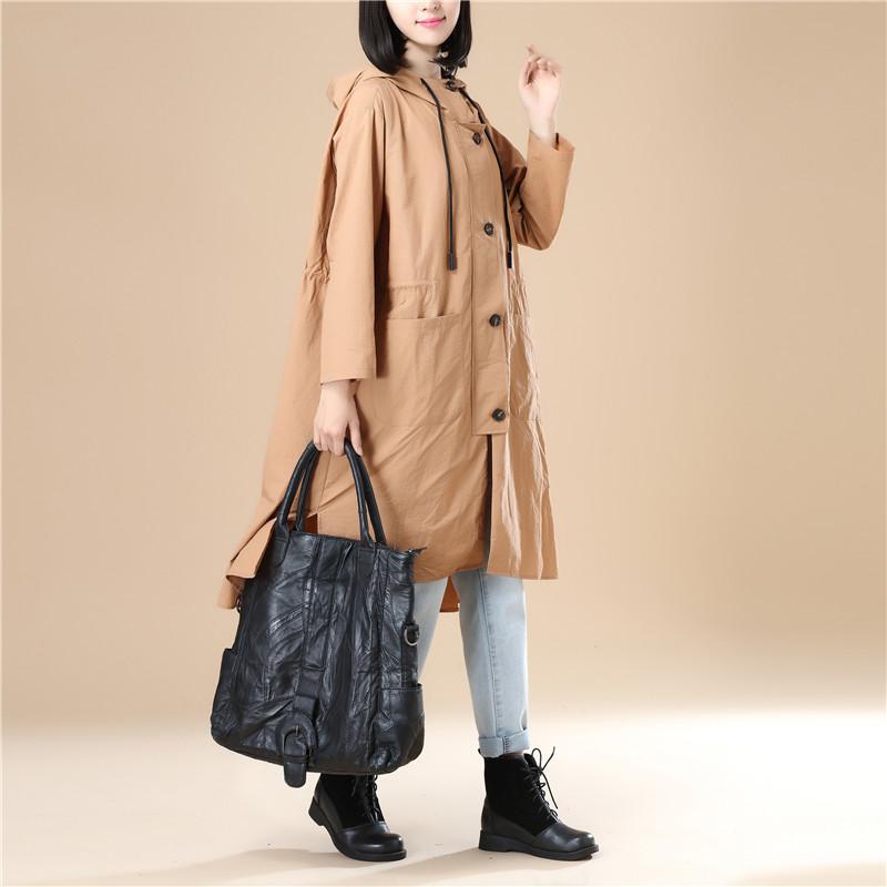 Khaki Long Sleeves Hoodie Women Split Elastic Band Shirt