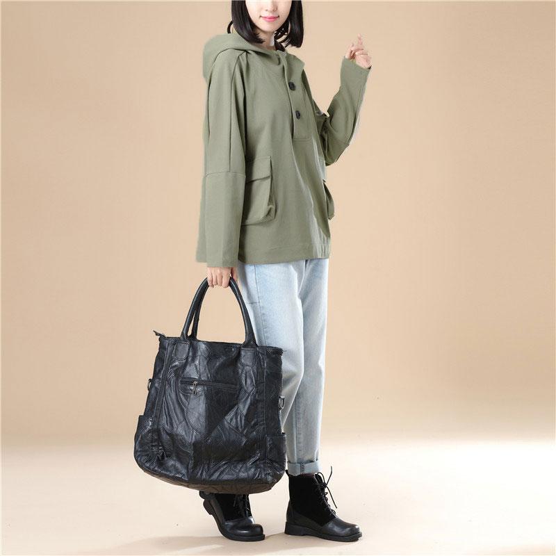 Leisure Women Autumn Long Sleeves Army Green Hoodie Shirt