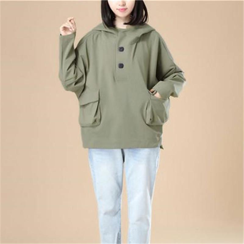 Leisure Women Autumn Long Sleeves Army Green Hoodie Shirt